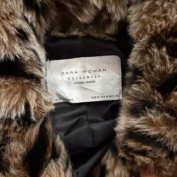 Zara Brown Leopard Print Teddy Coat - Picture 3 of 3